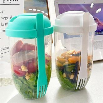 OEM 2 Vasos Para Ensalada Tenedor Tapa Estudiantes, Vaso Port&aacute;til Frutas Verduras, Desayunos Ligeros Llevar, Envase Aderezo Ensaladas (blanco, Verde)