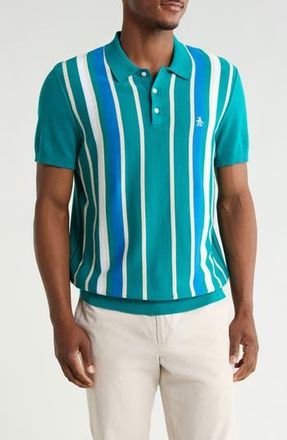 Original Penguin Stripe Cotton Polo Sweater in Deep Lake at Nordstrom Rack, Size Xx-Large