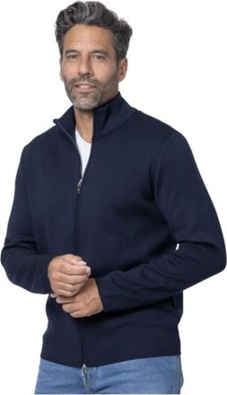 Gran Sasso Navy Blauwe Rits Ribboord Vest - Heren - Vesten - Blauw - M - Wol - Truien & Vesten
