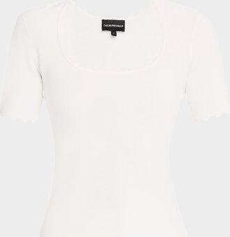 Emporio Armani Scalloped Scoop-Neck Stretch Milano Blouse