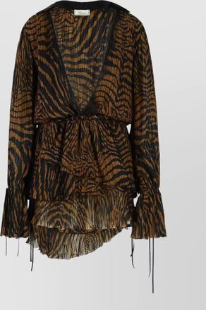 Blumarine viscose dress drawstring long sleeves sheer