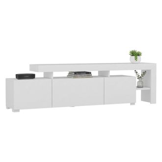 Dmora Mueble Tv Trasacco, Un Estante, 3 Puertas, Luces Led Incluidas, 192x37x53h Cm Blanco