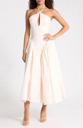 House of CB Lilli Keyhole Halter Fit & Flare Cocktail Dress in Blush at Nordstrom, Size X-Small