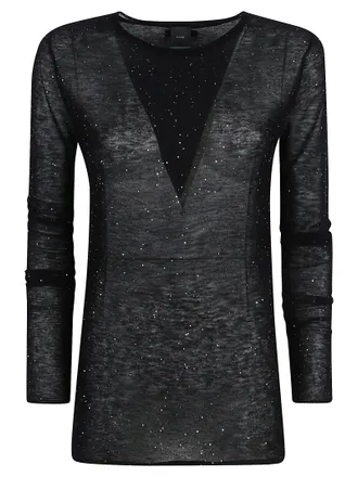 Pinko Pico Sheer Black Wool-Blend Sweater