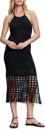 Sanctuary Promenade Open Stitch Detail Halter Neck Cotton Sweater Dress in Black at Nordstrom, Size X-Small