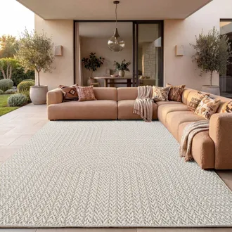 Paco Home Paco Home Alfombra Exterior Impermeable Balc&oacute;n Sala De Estar Boho Unicolor Sisal Arco&iacute;ris Crema 200x290 Cm