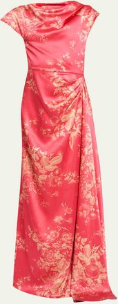 Erdem Draped Floral-Print Satin Gown