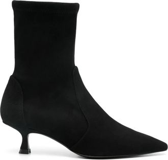 Stuart Weitzman Zwarte Su&egrave;de Panelled Kitten Heel Schoenen - Dames - Laarzen met Hak - Zwart - 39 1/2 EU - Su&egrave;de - Schoenen