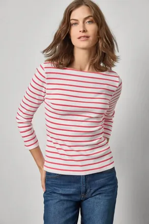 Lilla P Rib Boatneck Tee In Geranium Stripe
