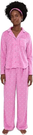 Karen Neuburger Minky Fleece Long Sleeve Notch Top Long Pants Set Womens Pajama Sets Dot : MD (Womens 10-12), Down/Fleece/Polyester