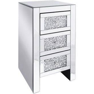 Beliani Beliani - Mesita De Noche Efecto Espejo Plateado Con 3 Cajones 67 X 45 X 35 Cm Estilo Moderno Glamour Loray