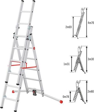 Hailo Escalera Aluminio Combinada 3 Tramos Con Estabilizador Curvo Profilot Combi (2x6 + 1x5 Pelda&ntilde;os) Hailo