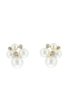 Effy 14K Yellow Gold Diamond Fresh Water Pearl Cluster Earrings in 14K Gold at Nordstrom