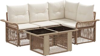 vidaXL Conjunto De Sof&aacute;s De Jard&iacute;n 5 Uds. Beige Y Blanco Crema Vidaxl