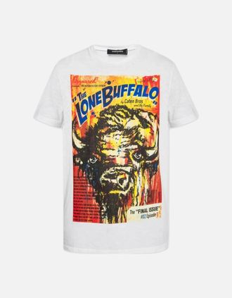 Dsquared2 Mens Mens White Dsquared2 The Lone Buffalo Graphic Print T-Shirt - Size: 36