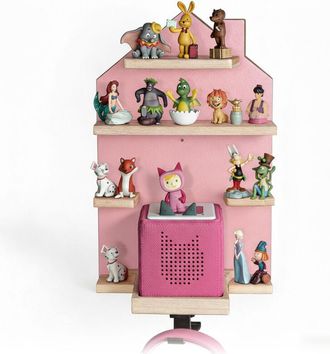 Relaxdays Relaxdays Tonies shelf, magnetic, for Toniebox & 32 Tonies, house, HxWxD: 43 x 28 x 17 cm, Tonies figure shelf, pink