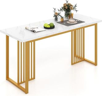 Costway Tavolo da Pranzo, Tavolo Moderno per 6-8 Persone con Piano in Finto Marmo e Gambe in Metallo, Tavolllo Rettangolare da per Sala da Pranzo