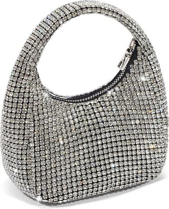 Generic Rhinestone Small Luxury Clutch Zipper Closure Parties Women Sparkly Evening Bags Solid Color Wedding Clubs Bag (Silver)