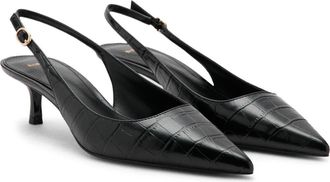 Mango Croc Embossed Slingback Kitten Heel Pump in Black at Nordstrom, Size 10Us