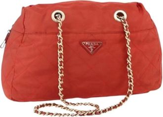 Prada Pre-owned Shoulder Bags, female, Orange, Size: ONE SIZE Pre-owned Nylon Shoulder Bag