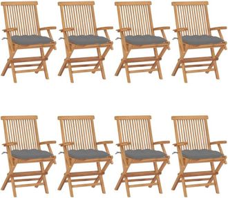 vidaXL Vidaxl - Sillas De Jard&iacute;n 8 Uds Madera Maciza De Teca Con Cojines Grises