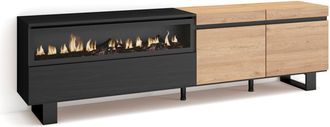 Skraut Home Skraut Home - Mueble Tv, Televisi&oacute;n, Muebles De Sal&oacute;n, Almacenaje, 200x57x35cm, Para Tv Hasta 80, Chimenea El&eacute;ctrica, Dise&ntilde;o Industrial, Estilo Modern