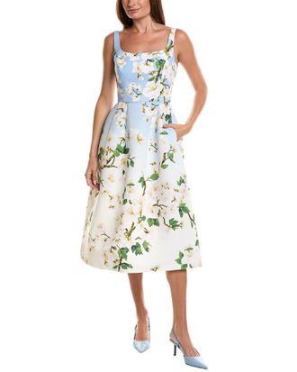 Oscar De La Renta Cherry Blossom Faille Silk-Lined Midi Dress