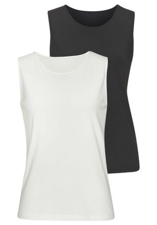 Lascana Tanktop LASCANA aus elastischer Baumwoll-Modal-Qualit&auml;t, Damen, Gr. 32/34, beige (creme, schwarz), Single Jersey, Obermaterial: 50% Baumwolle, 45% Mod
