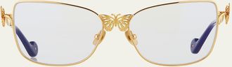 Anna-Karin Karlsson Le Papillon Cat-Eye Optical Frames w/ 3D Butterfly Detail, Gold