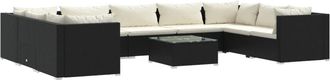 vidaXL Set De Muebles De Jard&iacute;n 10 Pzs Y Cojines Rat&aacute;n Sint&eacute;tico Negro Vidaxl