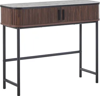 Beliani Beliani - Consola Madera Oscura Negro 100 X 35 Cm Puertas Corredera R&uacute;stico Jose
