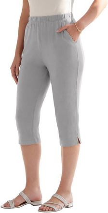 Roaman's Plus Size Soft Knit Relaxed Pull On Capri Pant in Medium Heather Grey at Nordstrom, Size Small