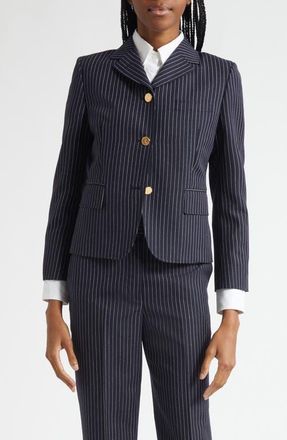 Thom Browne Pinstripe High Twist Wool Sport Coat in Navy at Nordstrom, Size 42