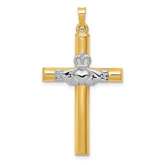 Diamond2Deal 14k Two-tone Gold Claddagh Cross Pendant