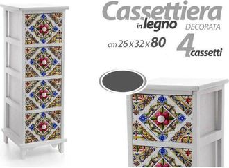 Trade Shop Trade Shop - Cassettiera Legno 4 Cassetti Slim Salvaspazio Salotto Camera 80x26x32 Cm 829406