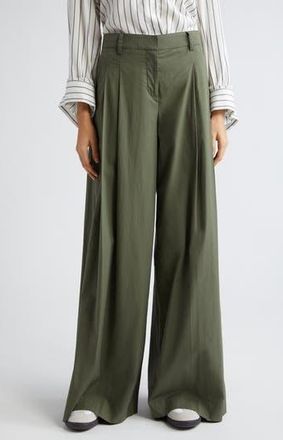 TWP Didi Pleated Stretch Cotton Poplin Wide Leg Pants in Olive Night at Nordstrom Rack, Size 2