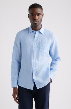 Nordstrom Linen Button-Up Shirt in Blue Vista- White Eoe at Nordstrom, Size Xxx-Large