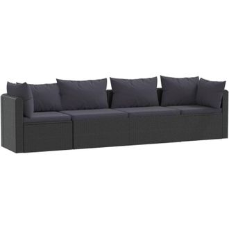 vidaXL Vidaxl - Set De Sof&aacute;s De Jard&iacute;n 4 Piezas Y Cojines Rat&aacute;n Sint&eacute;tico Negro