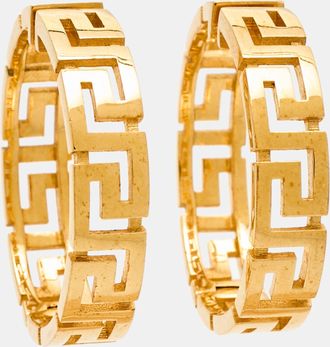 Versace Greca Gold Tone Hoop Earrings
