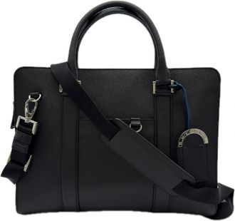 Bulgari Black Blue Leather Briefcase (Pre-Owned)