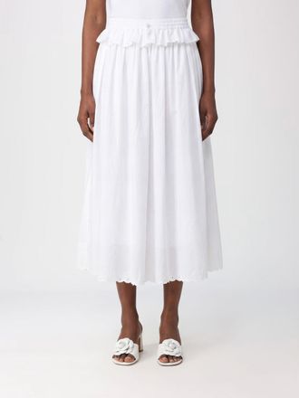 Cecilie Bahnsen A-Line Midi Skirt in Cotton with Ruffles and Drawstring Waist