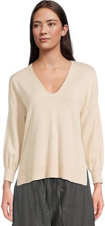 Lilla P 3/4 Sleeve Drop Shoulder Sweater Womens Sweatshirt Husk : SM, Cotton/Modal