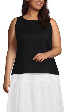 Lands End Plus Size Linen Sleeveless Peplum Top in Black at Nordstrom, Size 2X