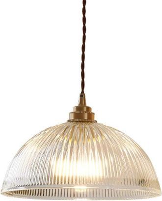 OEM L&aacute;mpara Colgante Vintage Industrial De C&uacute;pula De Cristal Transparente Con Base E27, L&aacute;mpara Colgante De Techo De Lat&oacute;n Y Cobre (30 Cm)