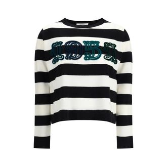 Max Mara Gestreepte Wollen Trui met Borduursel - Dames - Longsleeves - Veelkleurig - XS - Wol - Tops