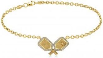 Allurez Diamond Dual Pickleball Paddles Bracelet in 14K Yellow Gold (0.25ct)