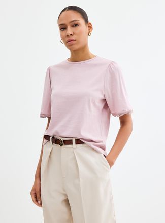 Contemporaine Womens Scalloped puff sleeves relaxed T-shirt