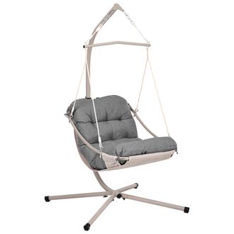 Beliani Sill&oacute;n Columpio Colgante Moderno Cuerda Soporte De Acero Con Recubrimiento En Polvo Con Cadena Y Coj&iacute;n De Olefina Gris Alghero