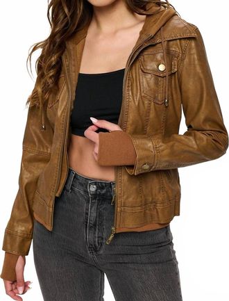 Coalition LA Vegan Leather Hooded Jacket In Brown