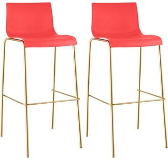 Clp Juego De 2 Taburetes De Bar Hover, Estructura De Pl&aacute;stico Con Patas Doradas Rojo